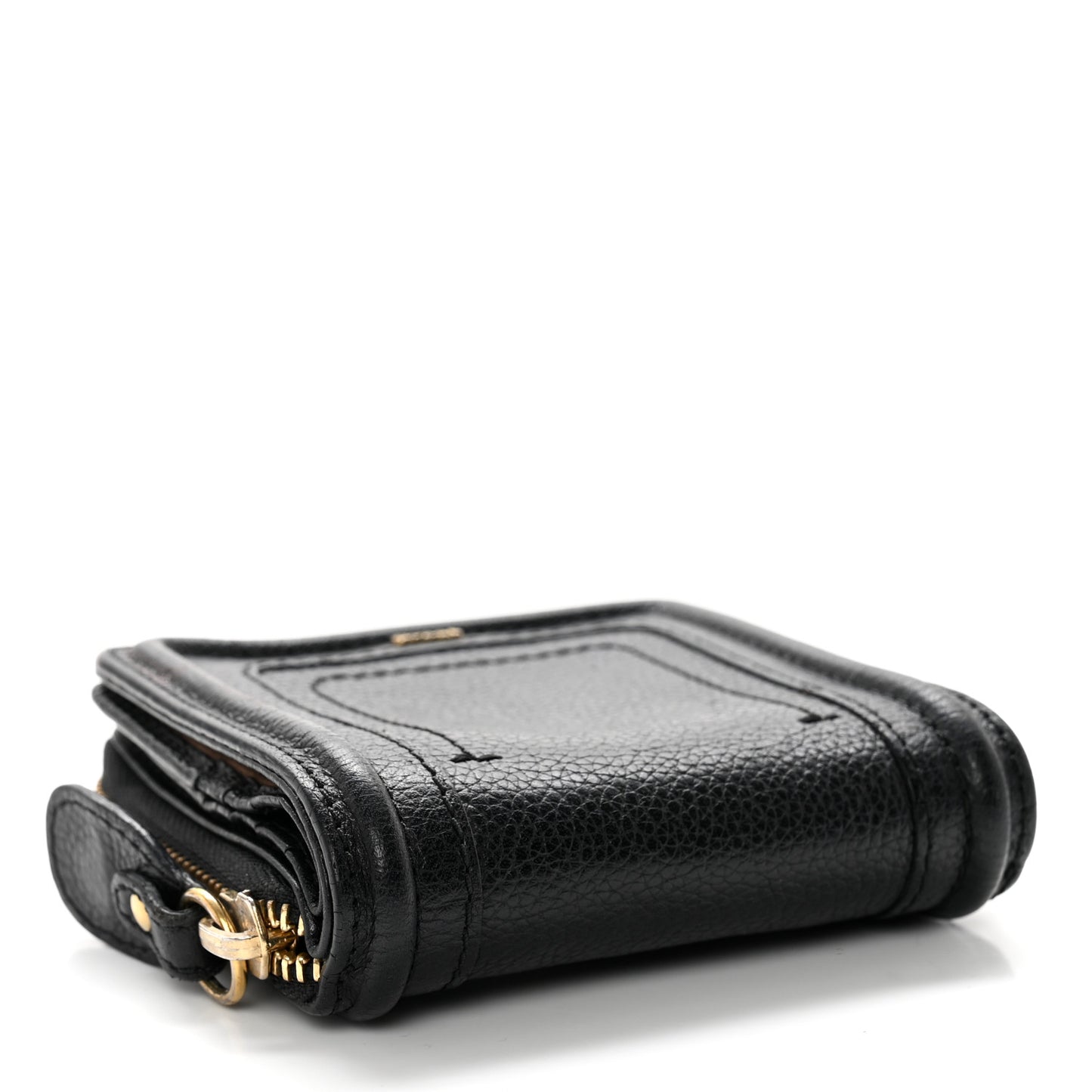 Grained Calfskin Compact Zip Around Wallet Black