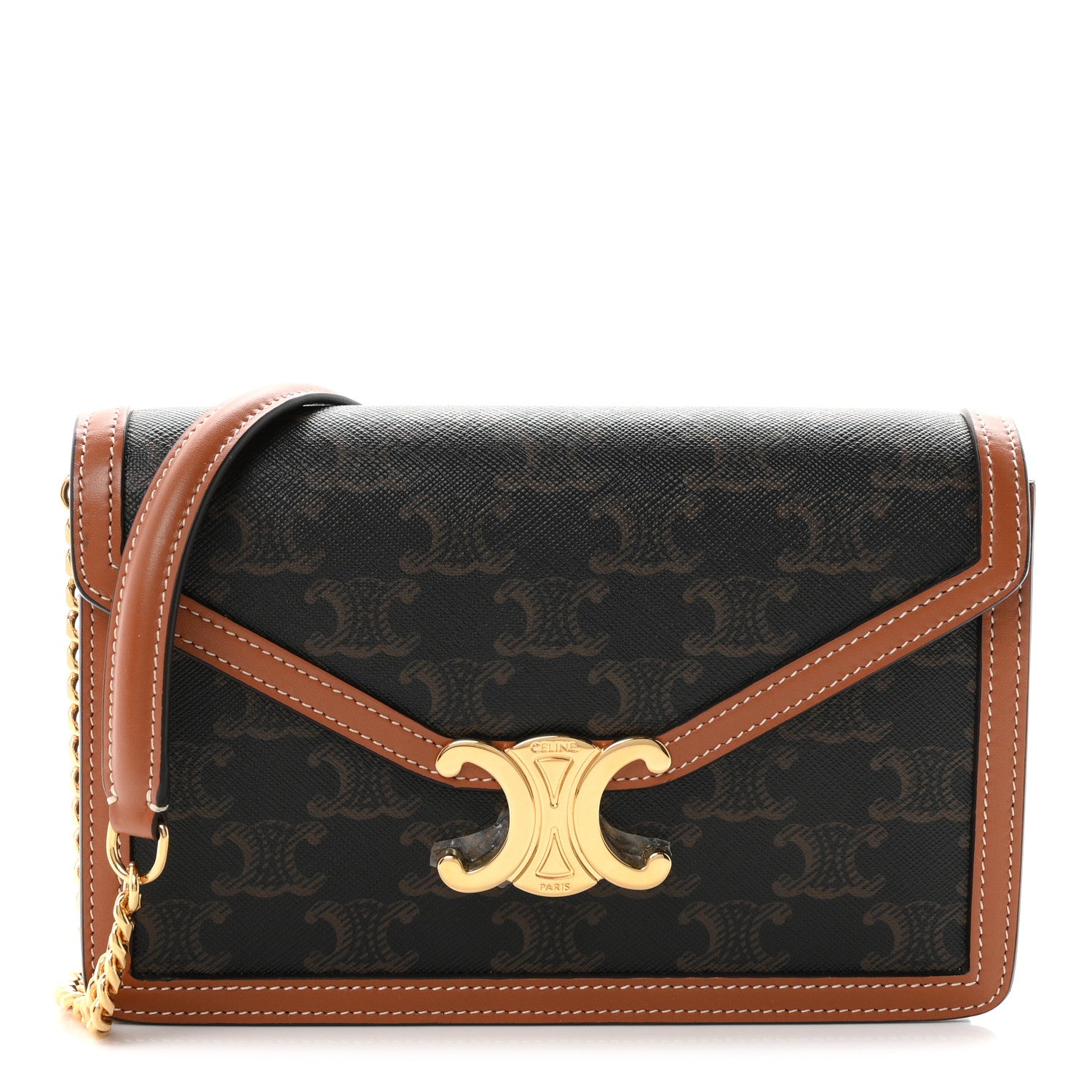Celine Triomphe Canvas Calfskin Margo Wallet on Chain Tan 1 of 10