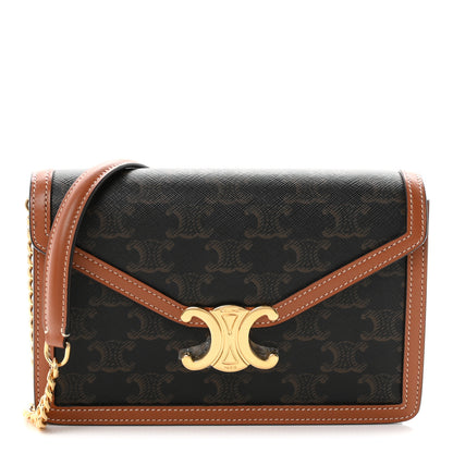 Celine Triomphe Canvas Calfskin Margo Wallet on Chain Tan 1 of 10