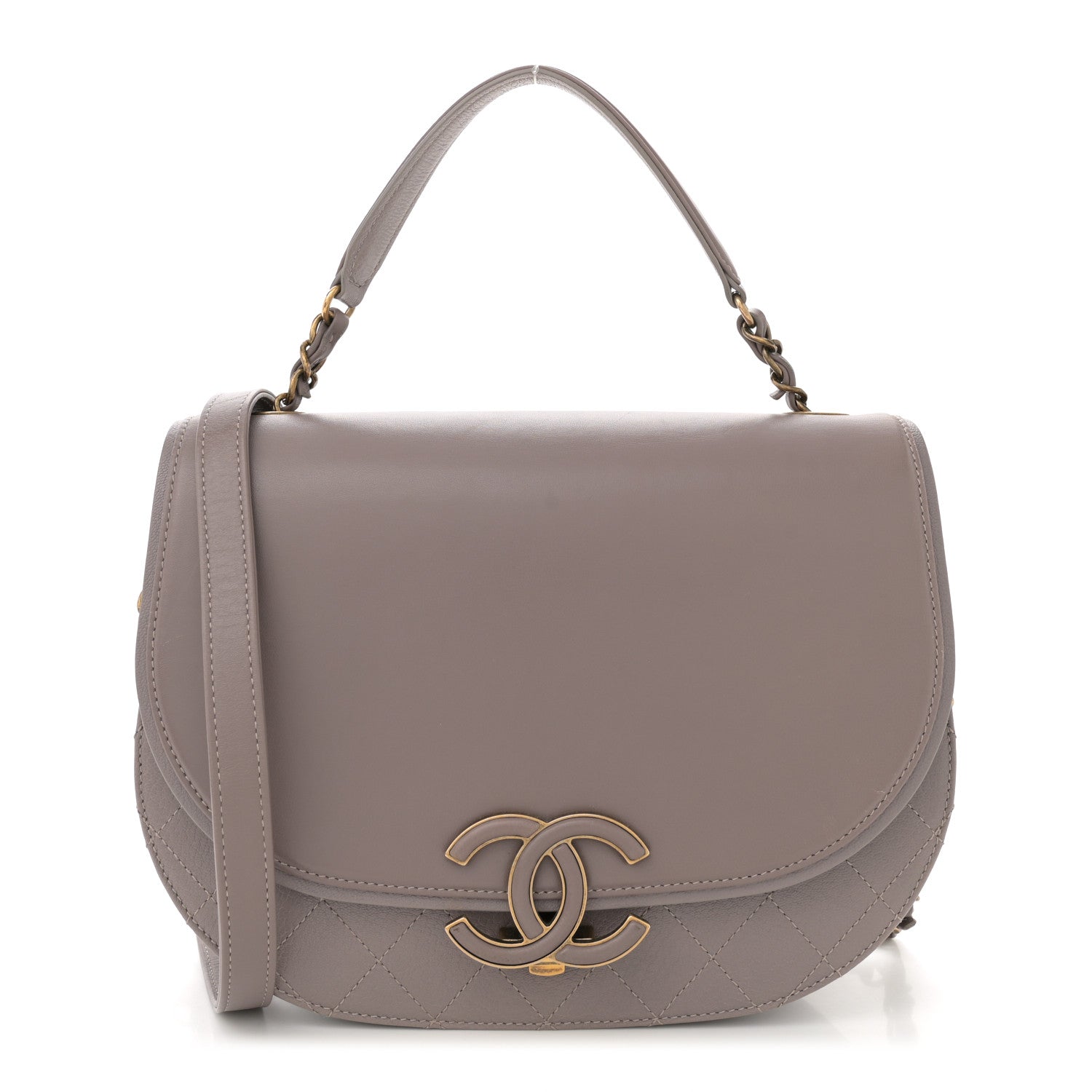 Chanel Shiny Calfskin Goatskin Quilted Medium Coco Curve Messenger Flap Grey 1 of 10