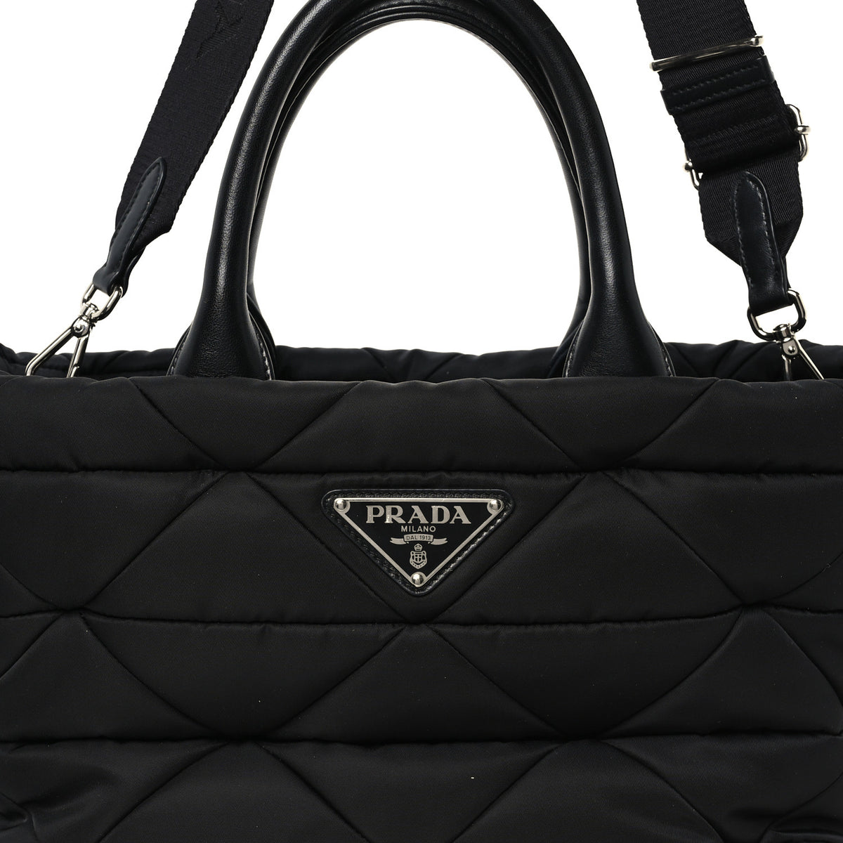 Prada Re-Nylon Nappa Triangle Quilted Padded Small Double Handled Zip Tote Black 7 of 9