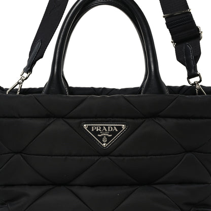 Prada Re-Nylon Nappa Triangle Quilted Padded Small Double Handled Zip Tote Black 7 of 9