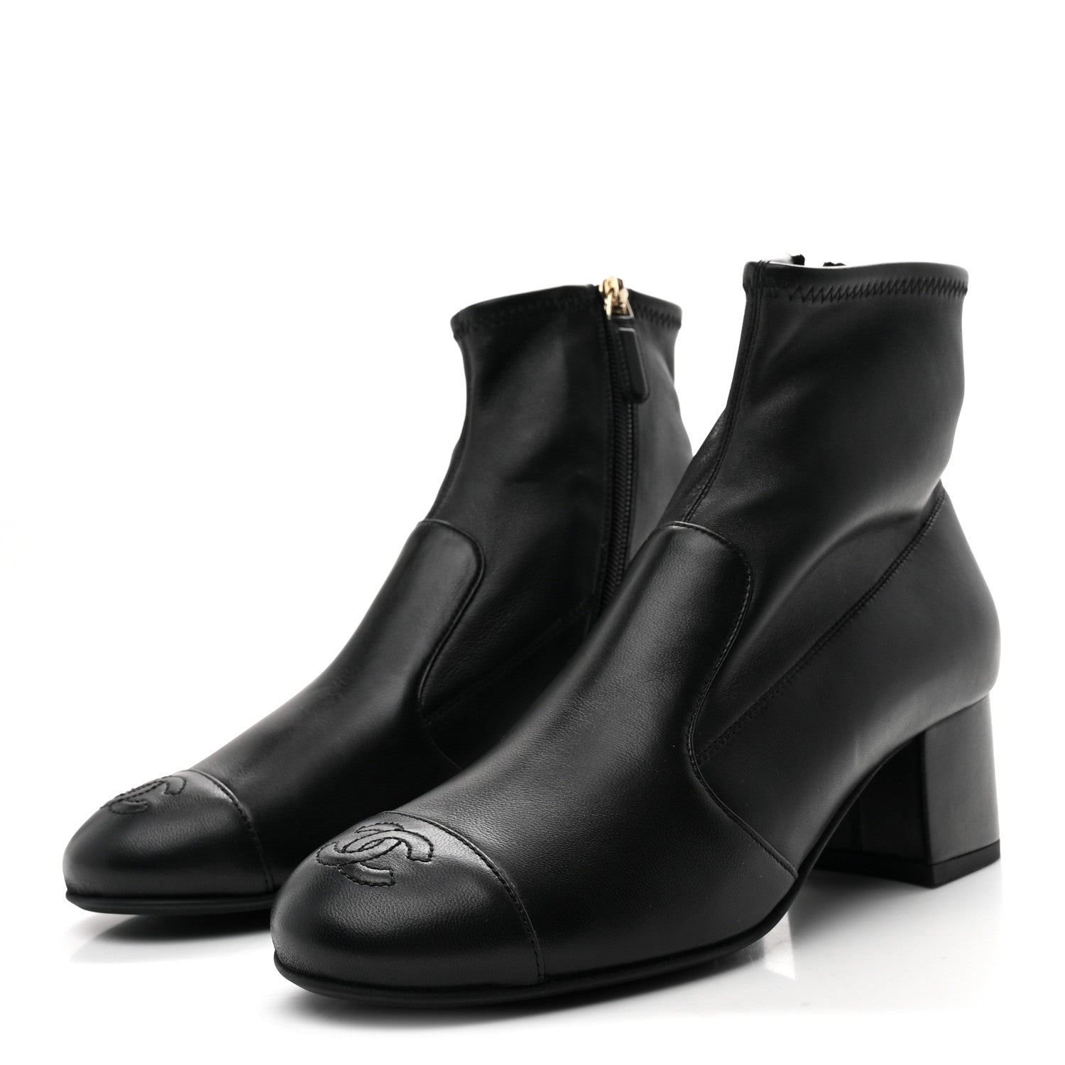 Chanel Stretch Lambskin Cap Toe CC Short Boots 37.5 Black 4 of 10