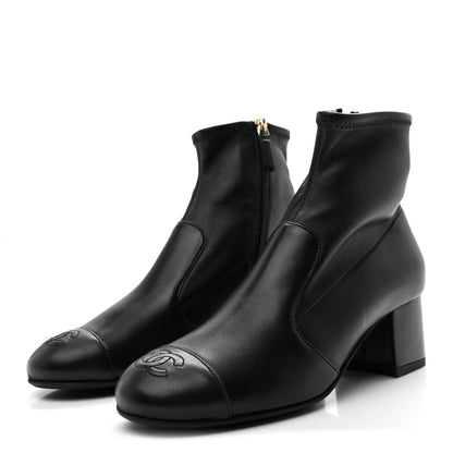 Chanel Stretch Lambskin Cap Toe CC Short Boots 37.5 Black 4 of 10