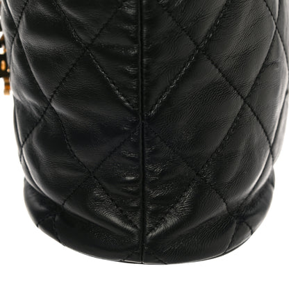 Chanel Lambskin Enamel Quilted Pending CC Bucket Drawstring Bag Black 14 of 15
