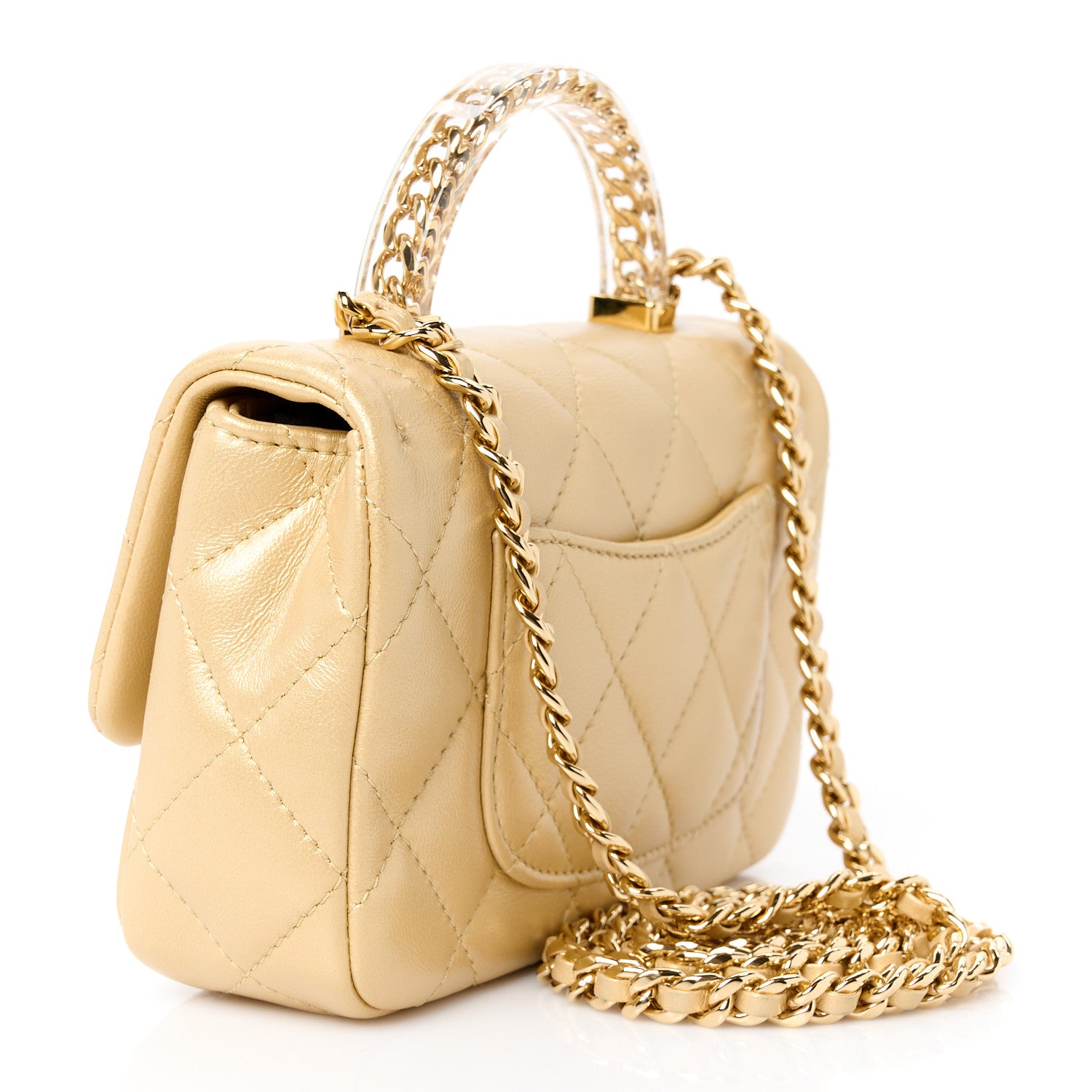 Chanel Metallic Lambskin Resin Quilted Top Handle Mini Flap Gold