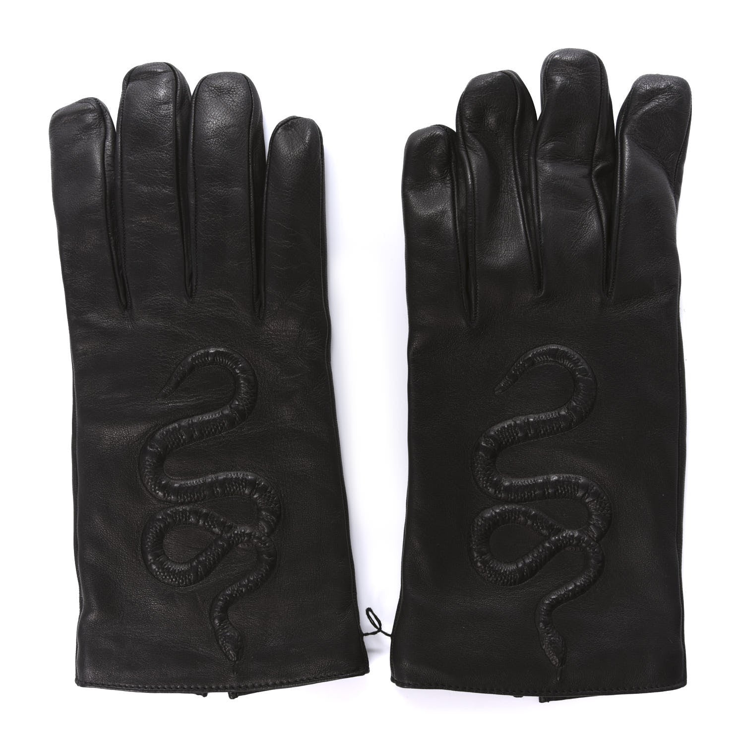 Gucci Nappa Cashmere Snake Embossed Gloves M Black 1 of 5