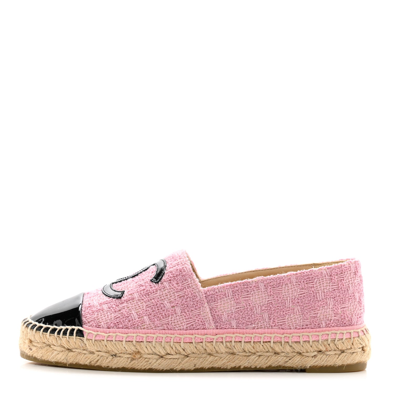 Chanel Tweed Patent CC Espadrilles 38 Pink Black 1 of 9