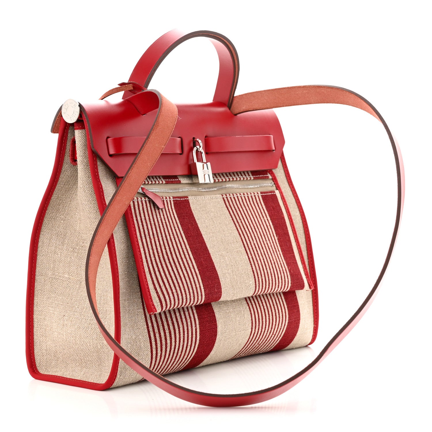 Hermes Vache Hunter Toile H Vibration Herbag Zip 31 PM Bordeaux Ficelle Rouge Piment 4 of 13