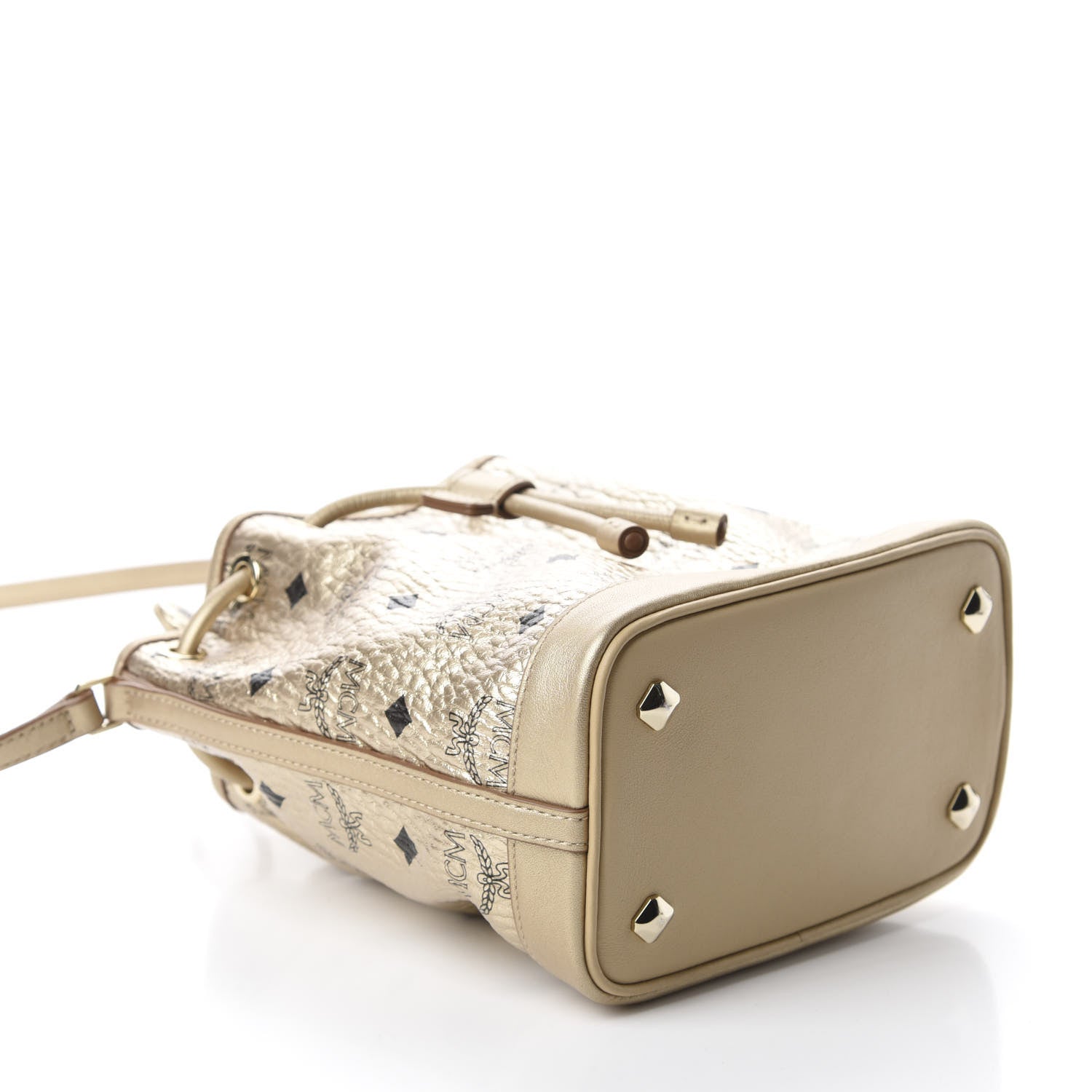 MCM Metallic Visetos Zoo Bear Drawstring Bucket Bag Gold 5 of 13