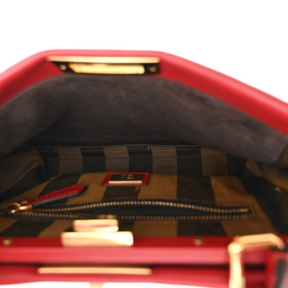 Fendi Vitello Morgan Fabric Jacquard Pequin Medium Peekaboo Iconic Satchel Mattone Tobacco Black 6 of 10
