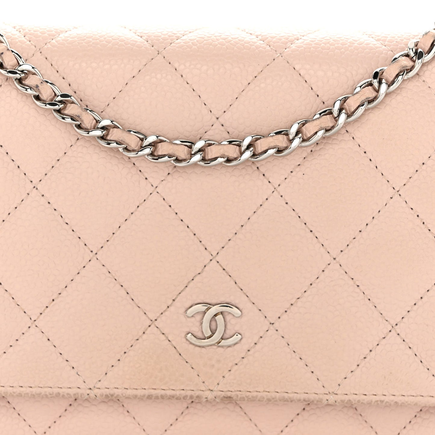 Caviar Quilted Wallet On Chain WOC Light Pink