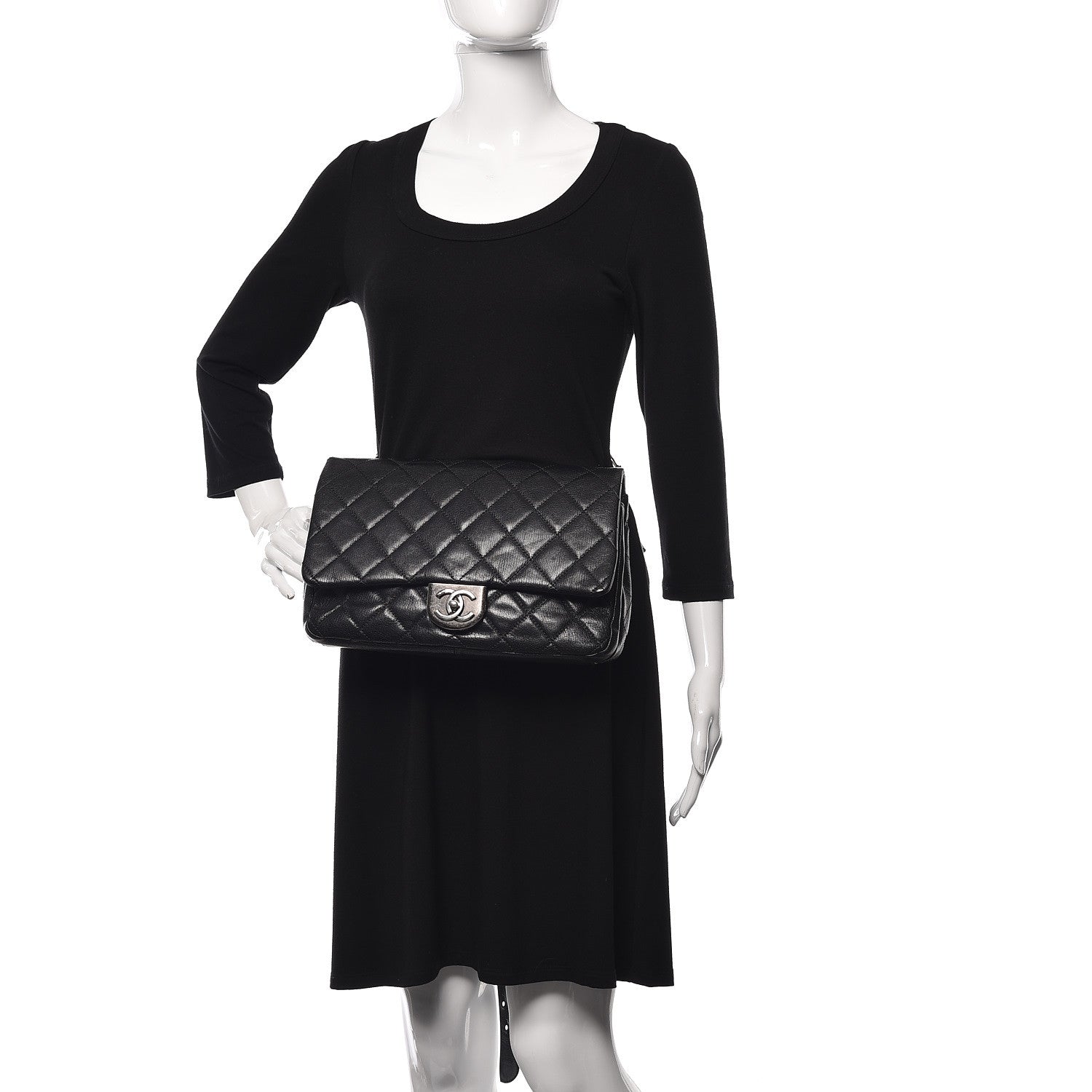 Chanel Shiny Goatskin Quilted Large Double Carry Waist Chain Flap Black 3 of 10