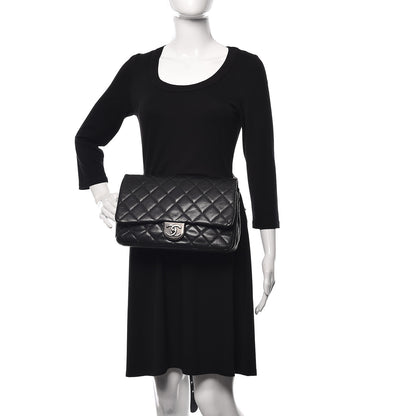 Chanel Shiny Goatskin Quilted Large Double Carry Waist Chain Flap Black 3 of 10