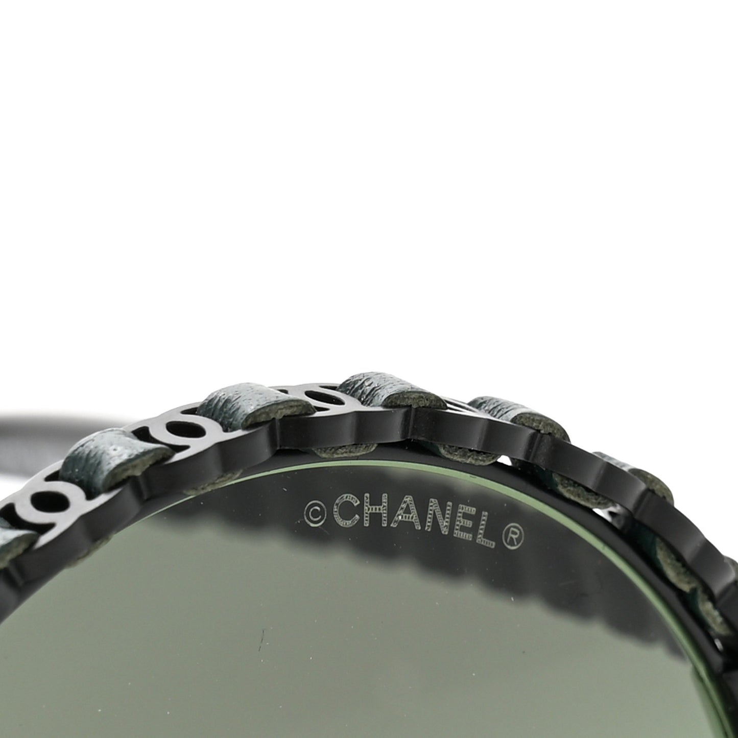 Metal Calfskin Round Chain Sunglasses 4265-Q Black