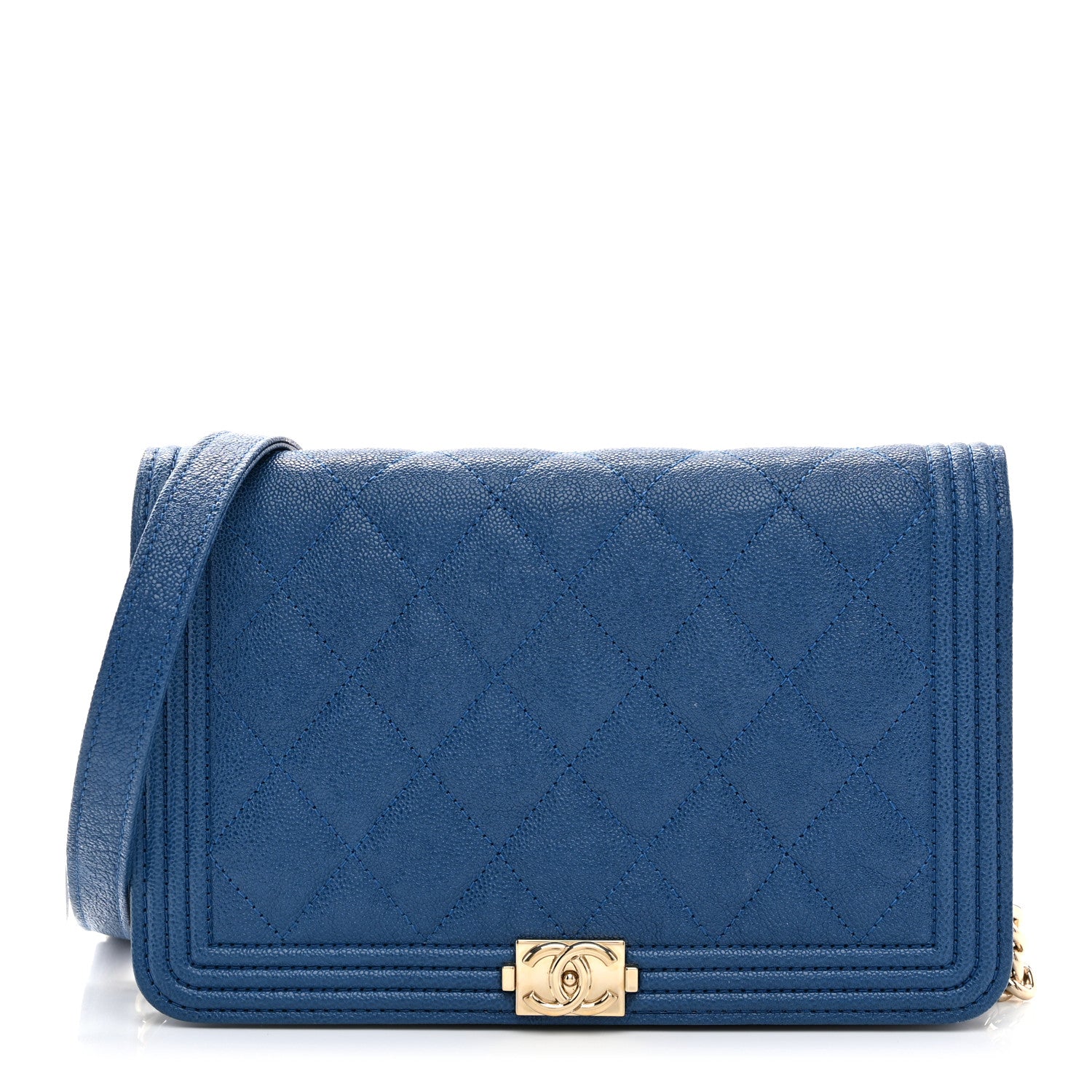 Chanel Caviar Quilted Boy Wallet On Chain WOC Blue 1 of 12