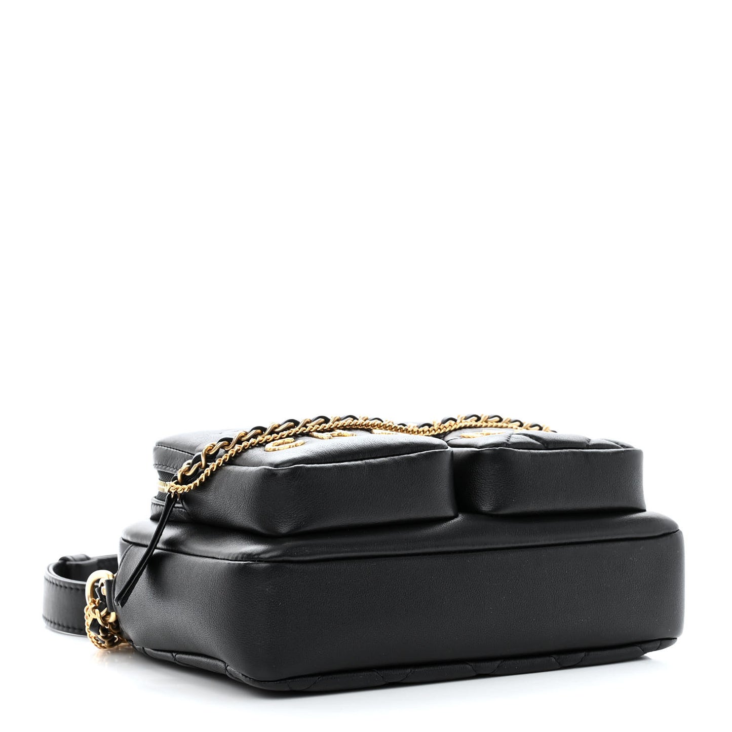 Calfskin Quilted Small Camera Case Black