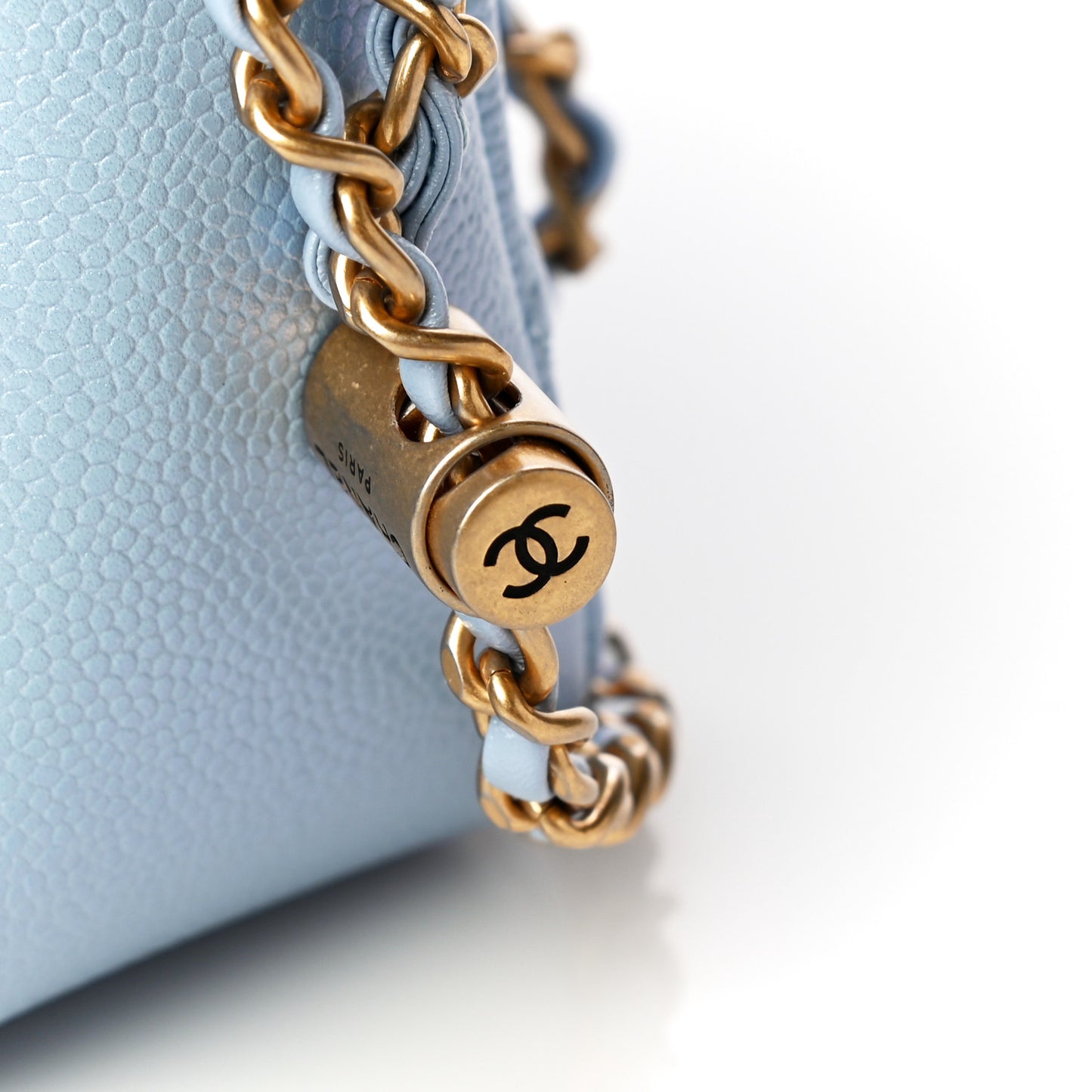 Iridescent Caviar Quilted Mini My Perfect Flap Light Blue