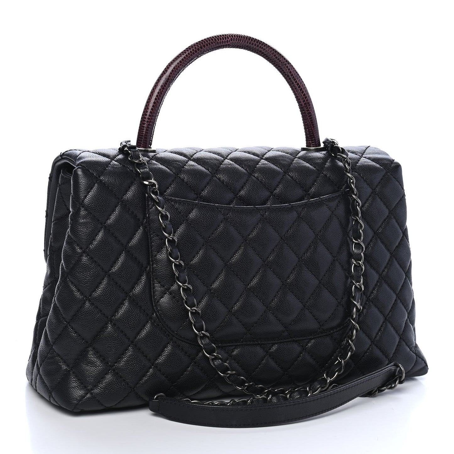 Caviar Lizard Quilted Medium Coco Handle Flap Black