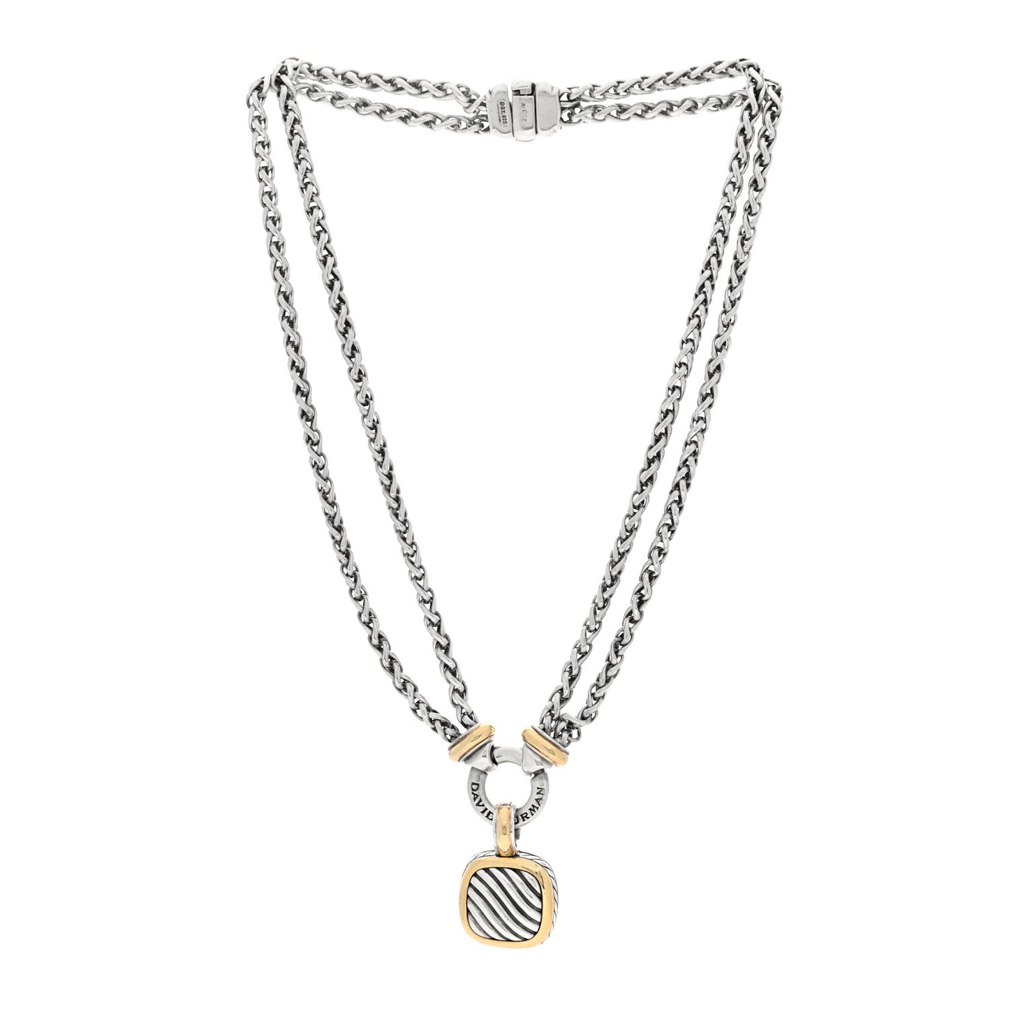 Sterling Silver 18K Yellow Gold Sculpted Cable Pendant Double Wheat Chain Necklace