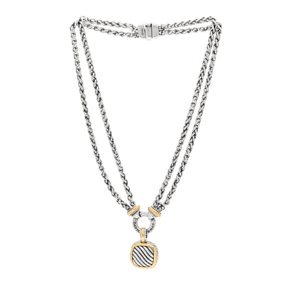 David Yurman Sterling Silver 18K Yellow Gold Sculpted Cable Pendant Double Wheat Chain Necklace 3 of 4