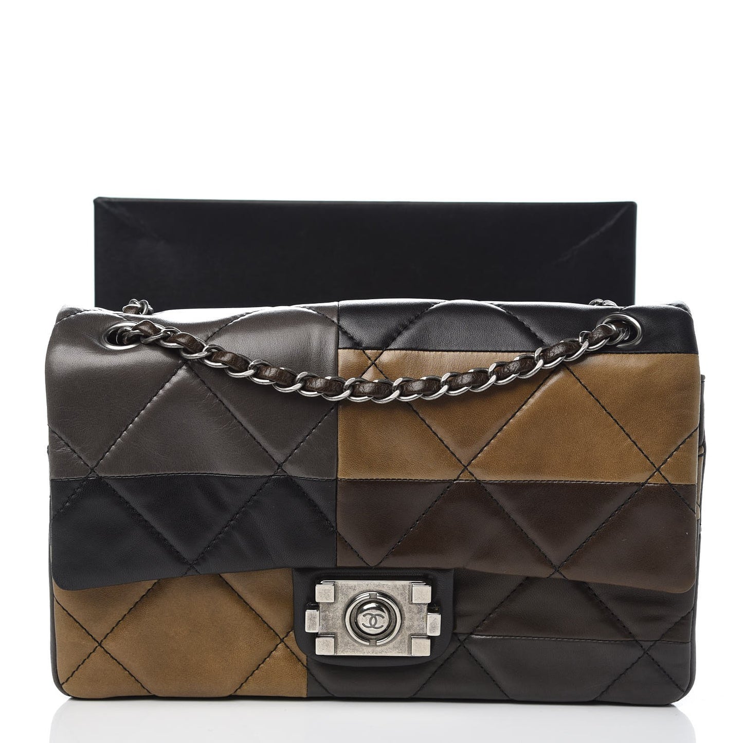 Lambskin Quilted Patchwork Boy Flap Brown