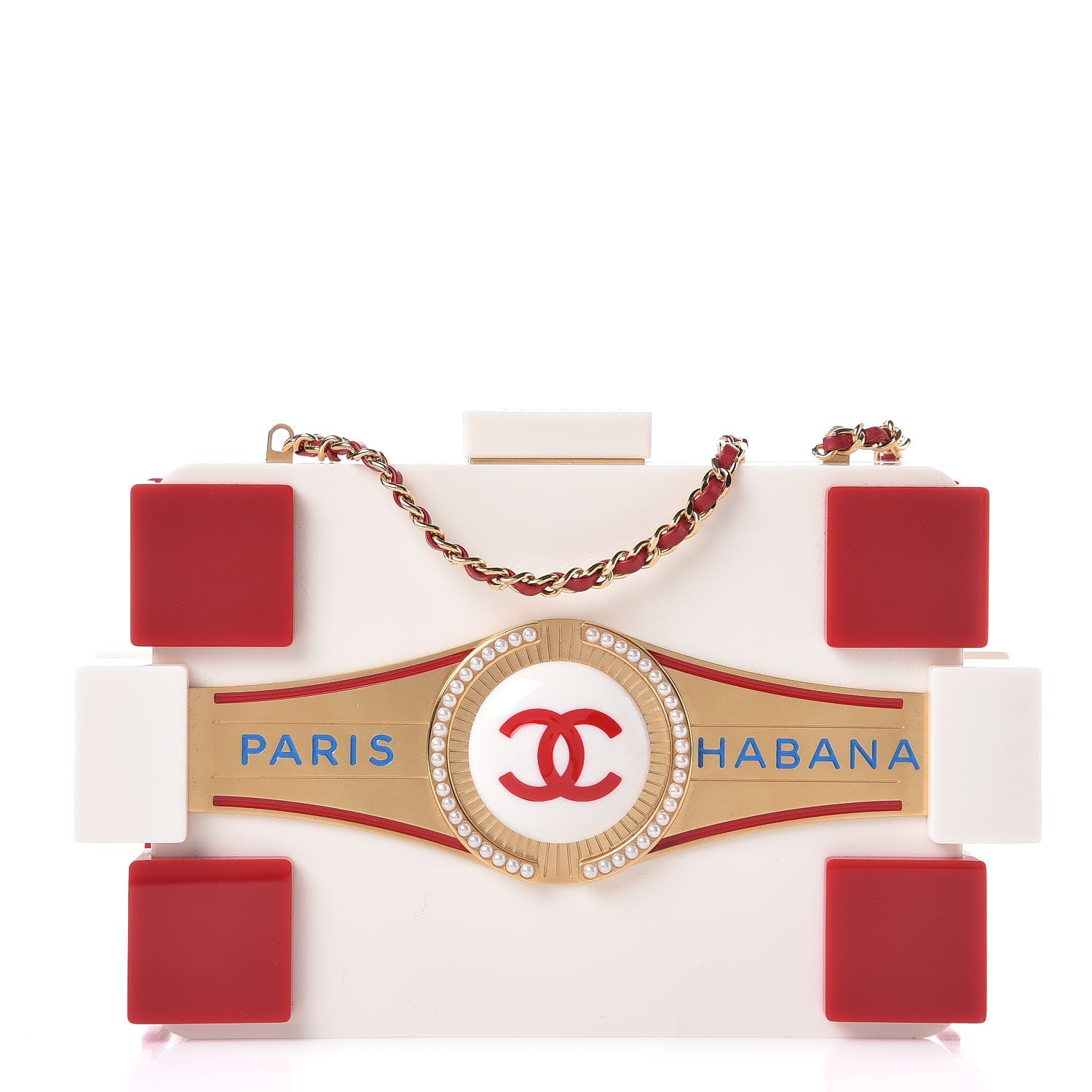 Chanel Plexiglass Boy Brick Havana by Night Clutch White Red 1 of 8