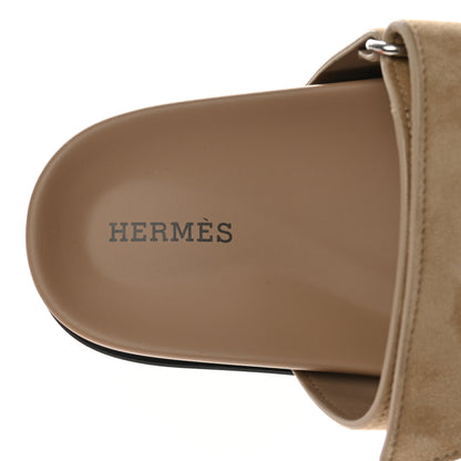 Hermes Suede Goatskin Womens Chypre Sandals 37.5 Beige Argile 5 of 10