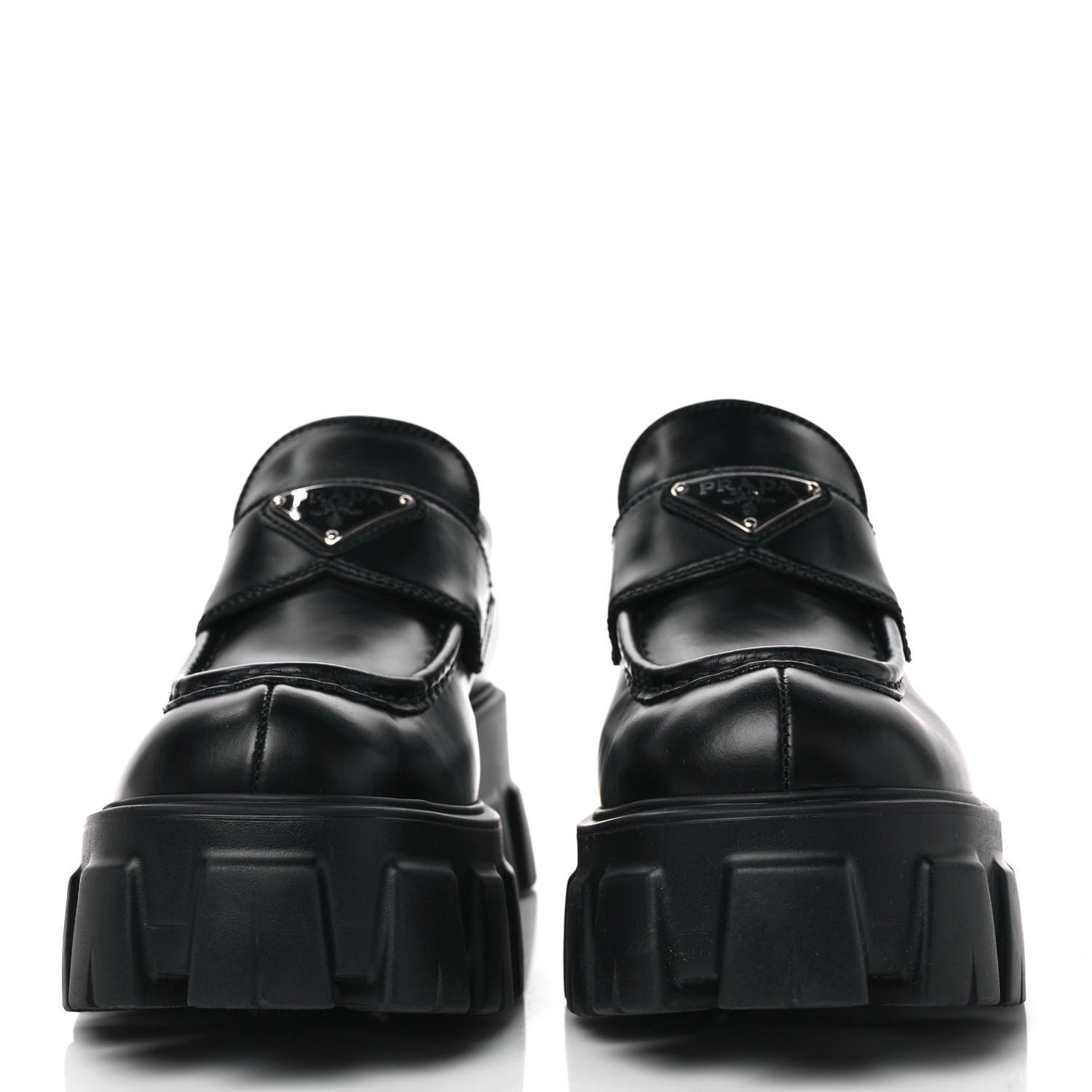 Prada Spazzolato Rois Metal Triangle Logo Monolith 55mm Loafers 37 Black 2 of 9