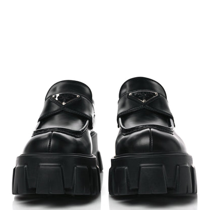 Prada Spazzolato Rois Metal Triangle Logo Monolith 55mm Loafers 37 Black 2 of 9