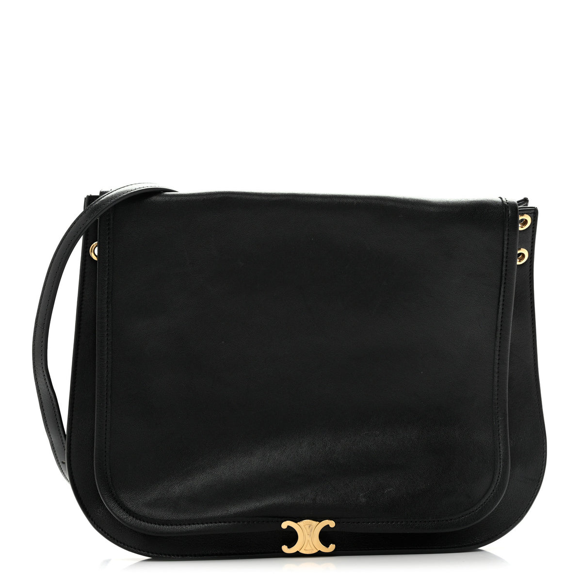Celine Shiny Lambskin Soft Triomphe Besace Bag Black 1 of 13