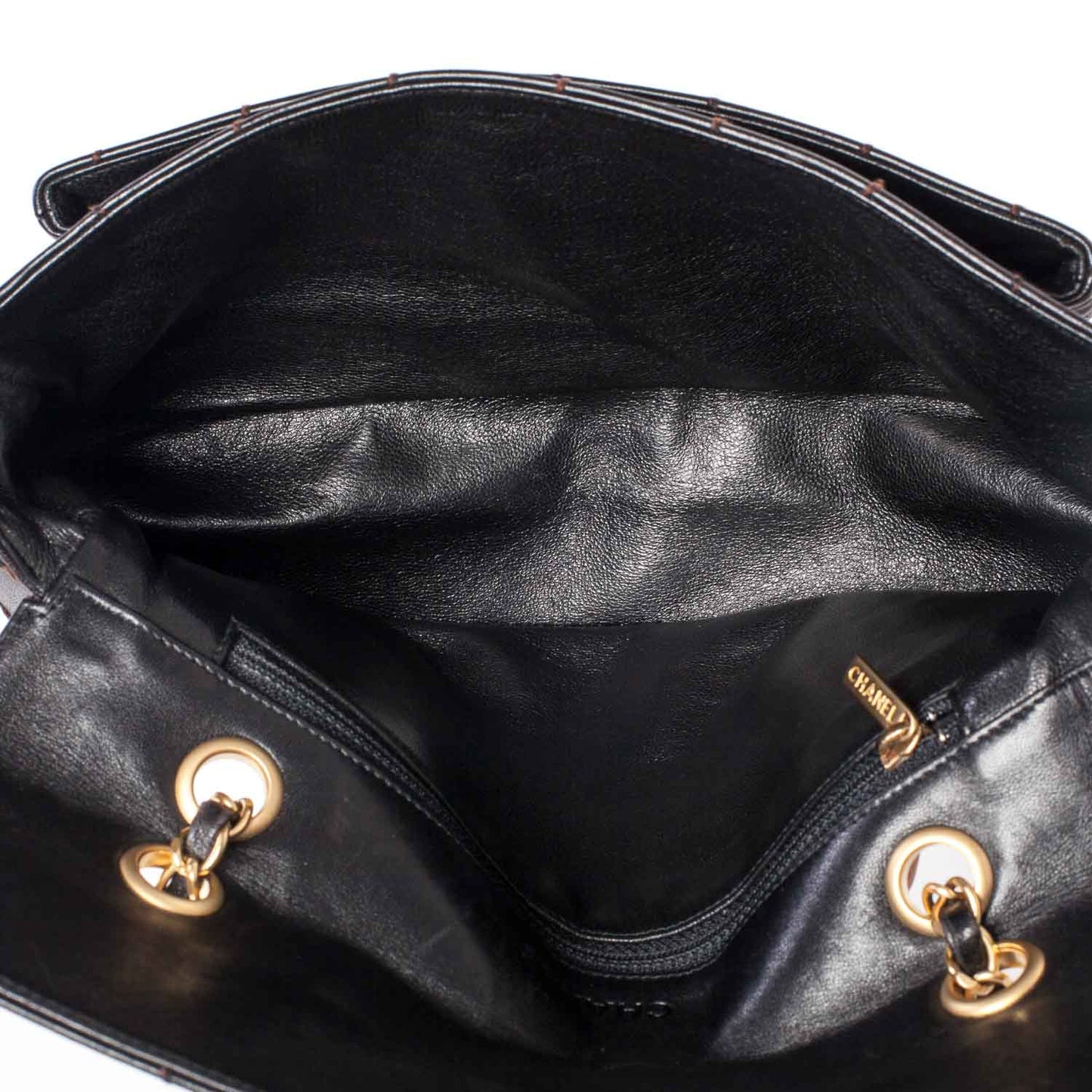 Lambskin Square Stitched Flap Brown