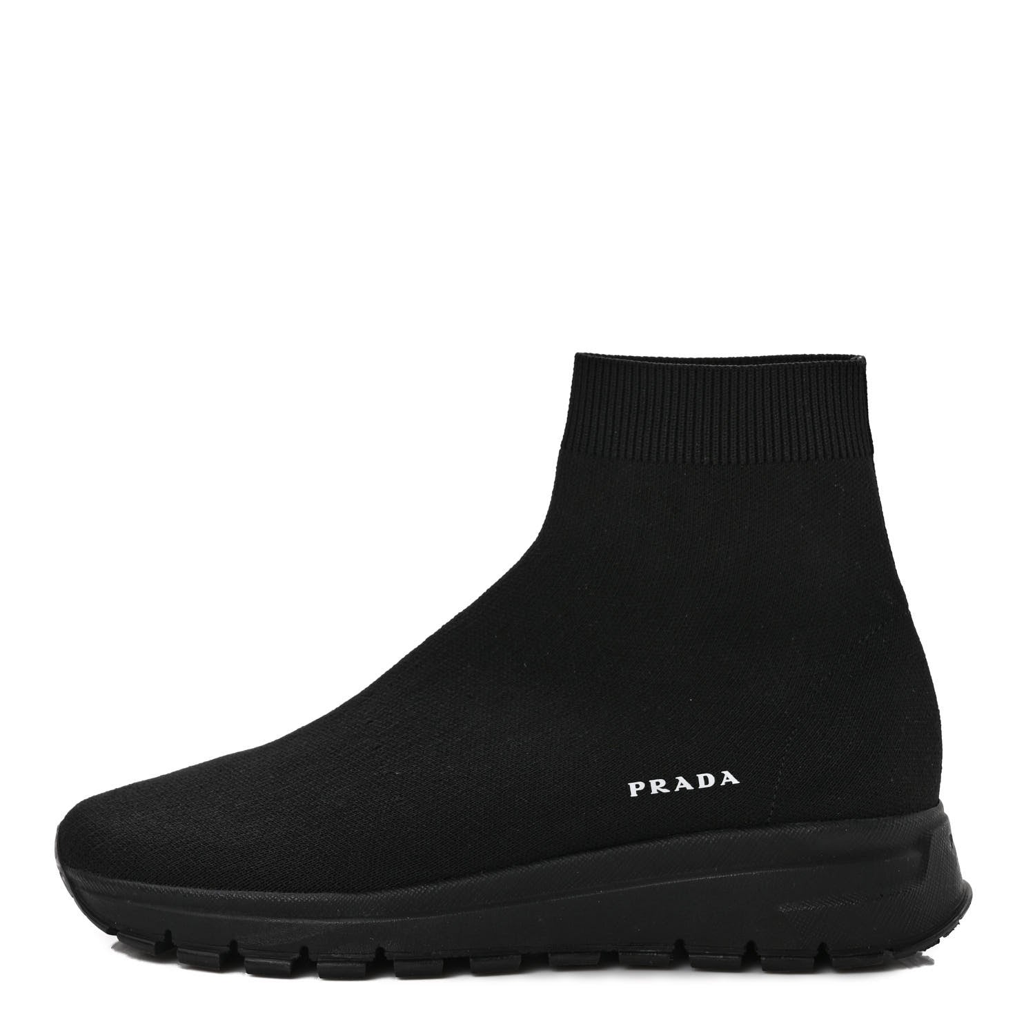 Prada Knit Fabric Logo Sneakers 38.8 Black 1 of 10