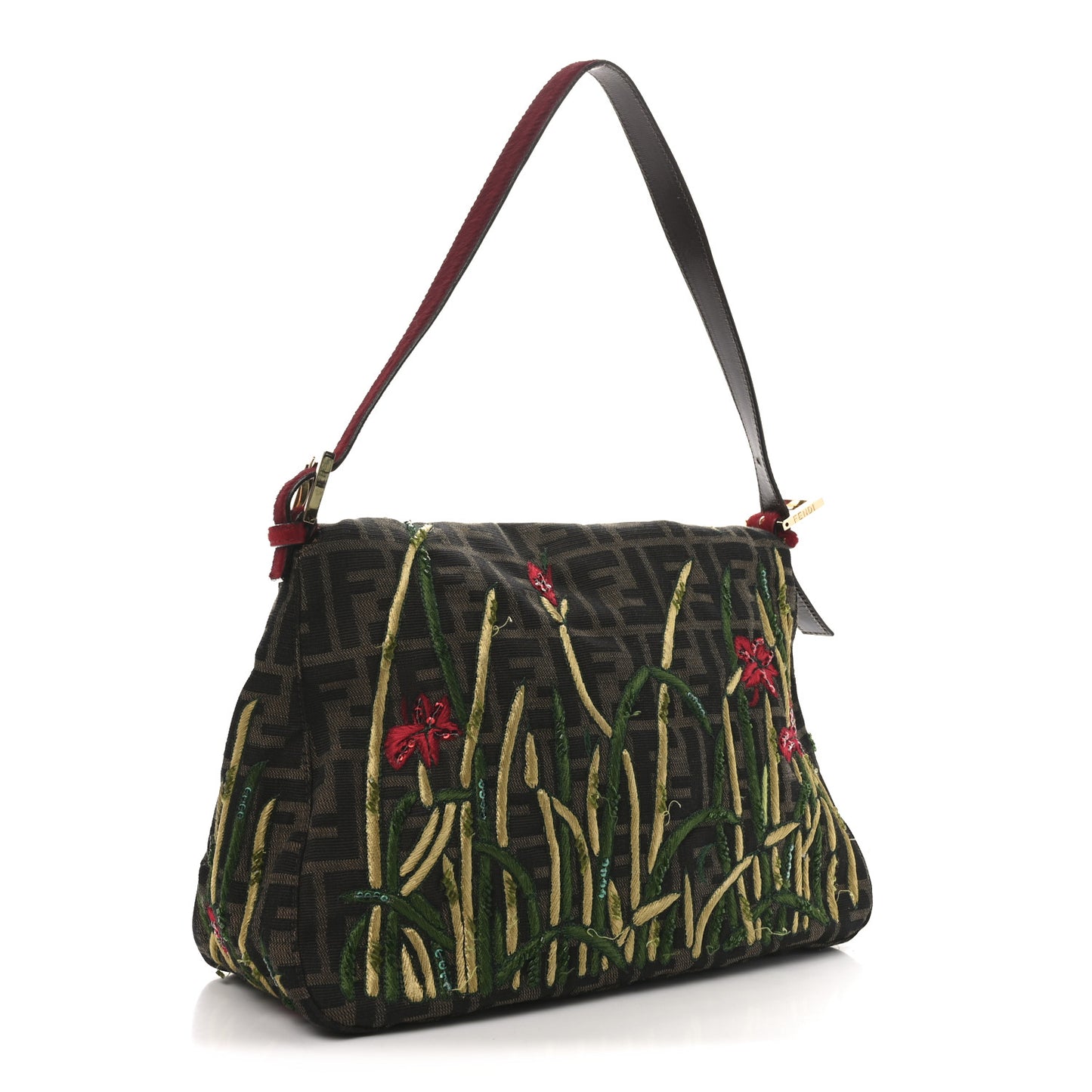 Zucca Pony Hair Embroidered Mama Baguette Tobacco Rosso