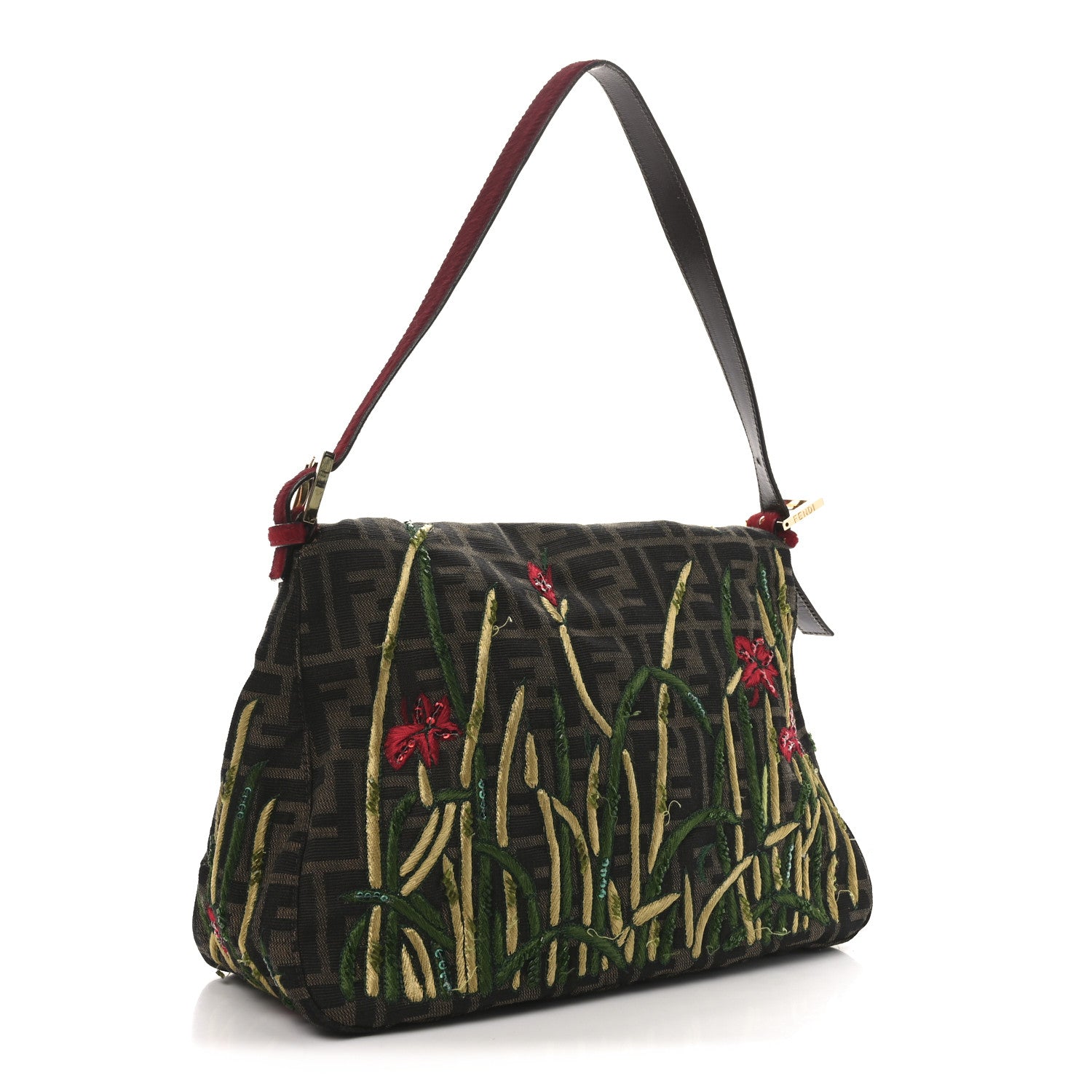 Fendi Zucca Pony Hair Embroidered Mama Baguette Tobacco Rosso 3 of 11