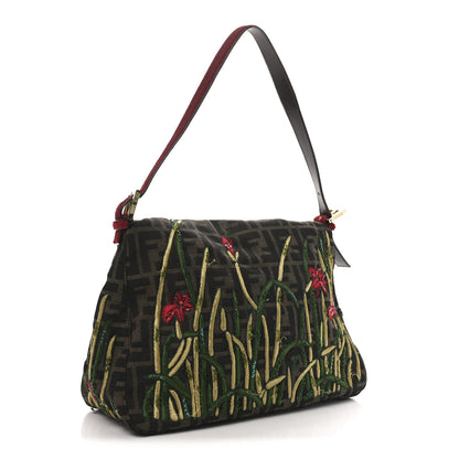 Fendi Zucca Pony Hair Embroidered Mama Baguette Tobacco Rosso 3 of 11