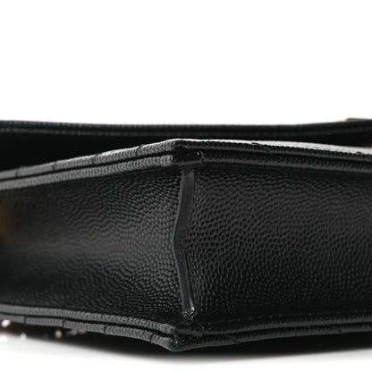 Saint Laurent Grain De Poudre Matelasse Chevron Monogram Envelope Chain Wallet Black 9 of 10