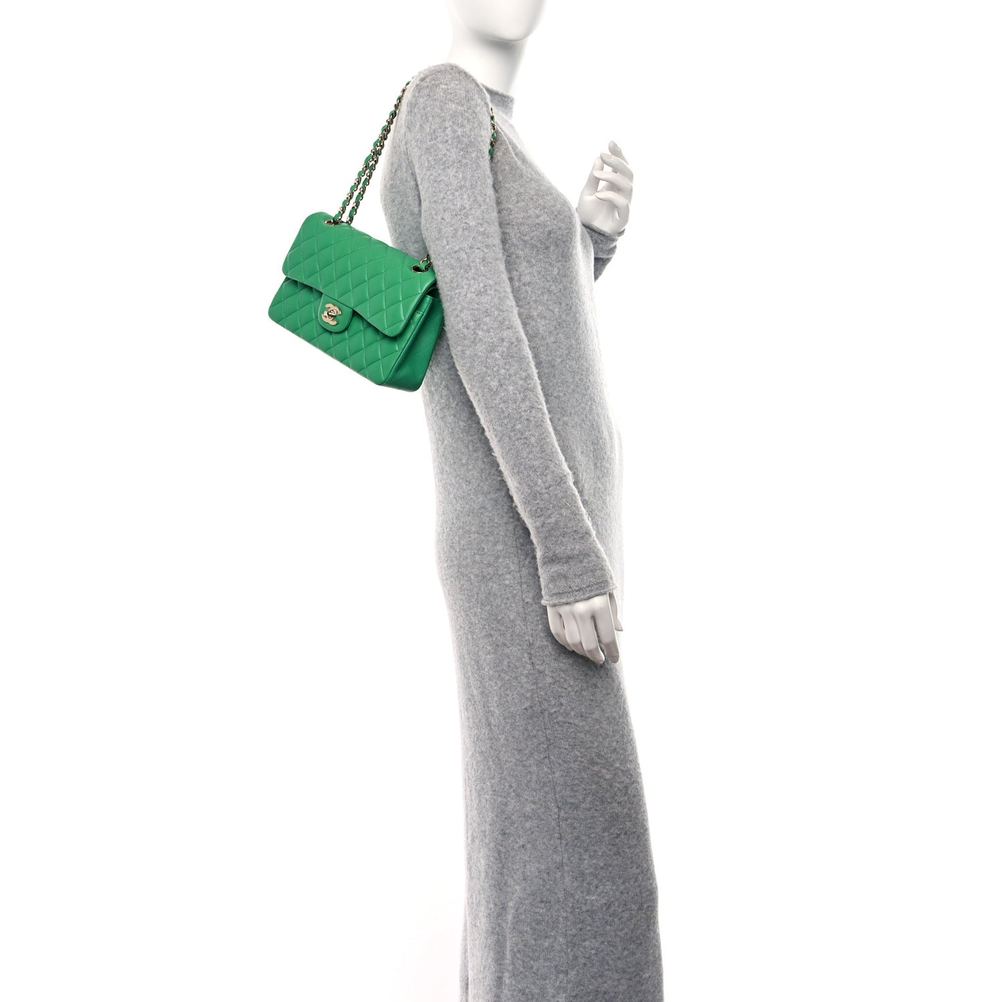 Lambskin Quilted Small Double Flap Green