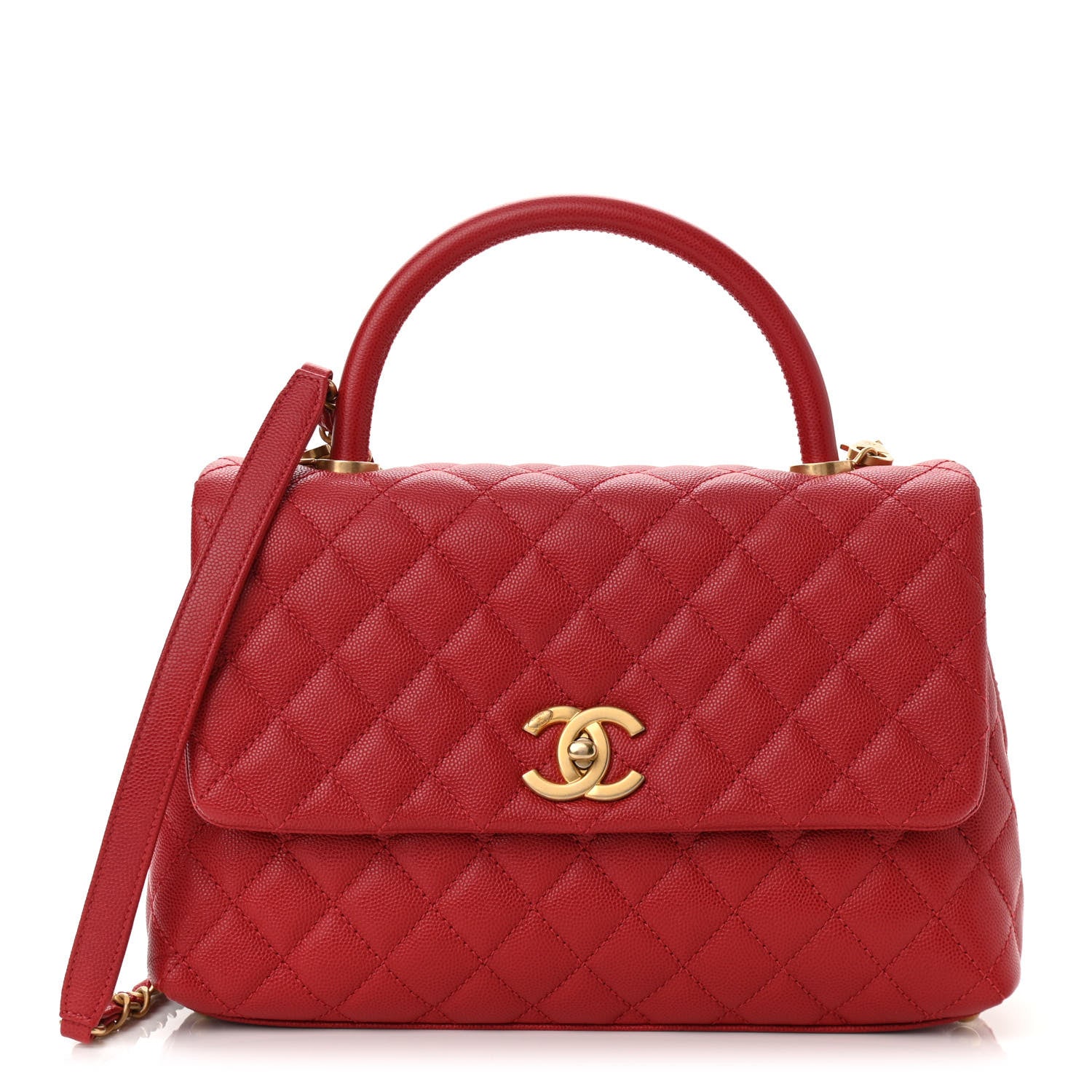 Chanel Caviar Quilted Small Coco Handle Flap Red 1 of 11