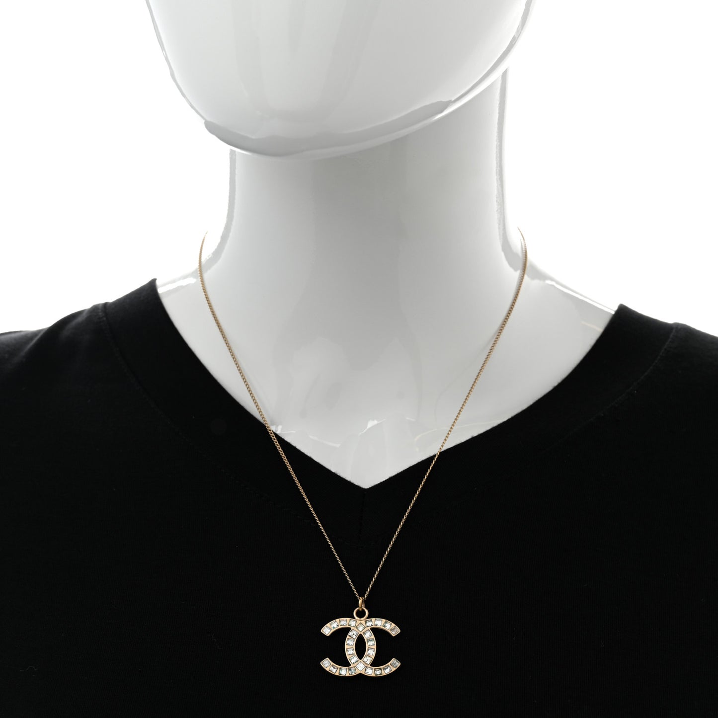 Baguette Crystal CC Necklace Light Gold