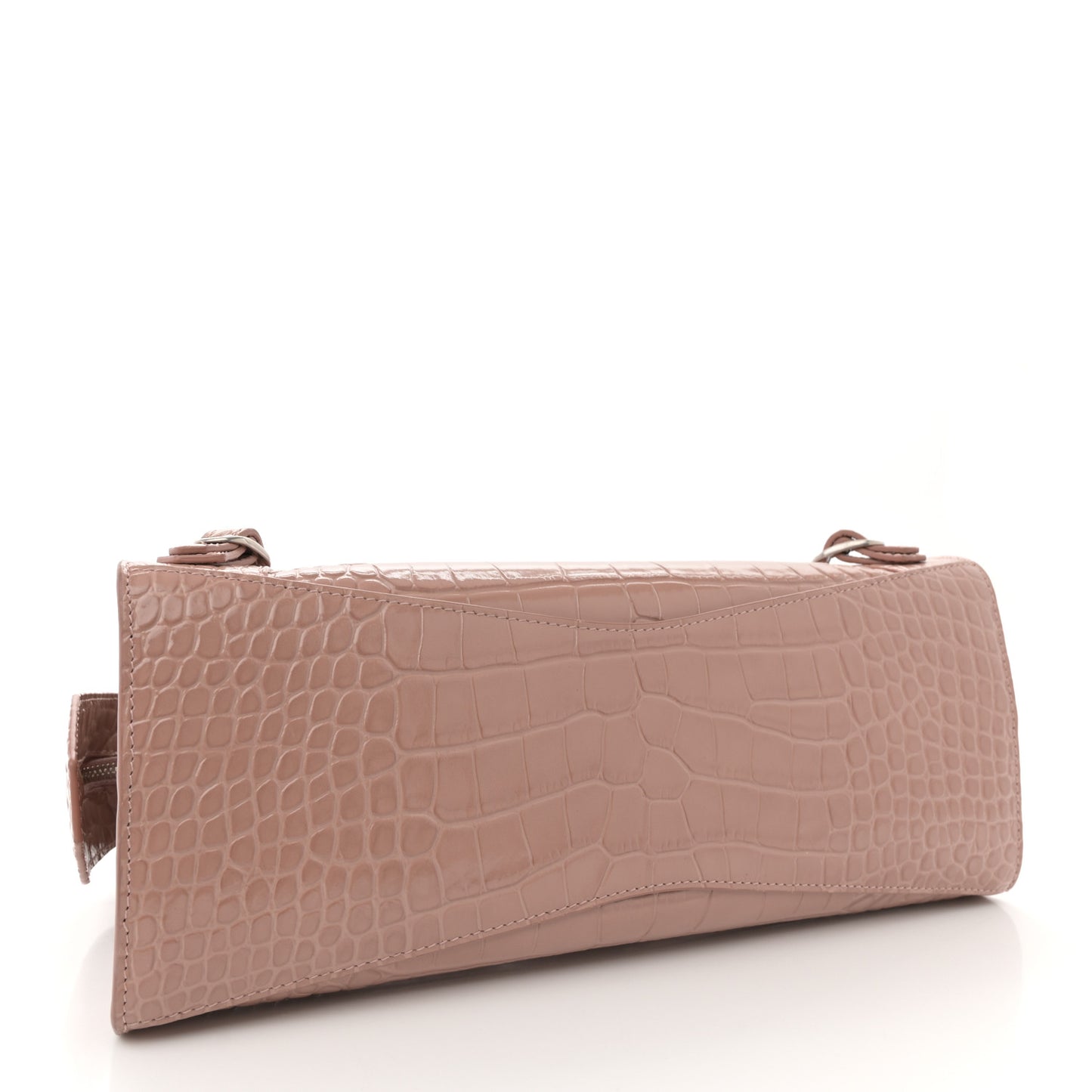 Shiny Supple Calfskin Crocodile Embossed Neo Classic Silver Hardware S City Nude Beige
