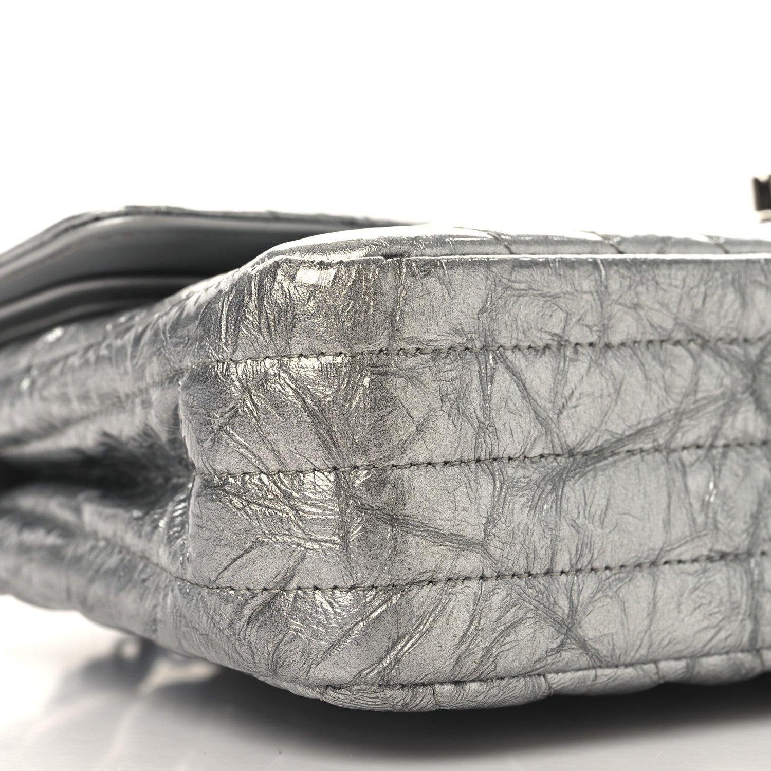 Chanel Metallic Patent Crumpled Calfskin Chevron Quilted Medium Double Flap Silver 9 of 10