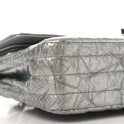 Chanel Metallic Patent Crumpled Calfskin Chevron Quilted Medium Double Flap Silver 9 of 10