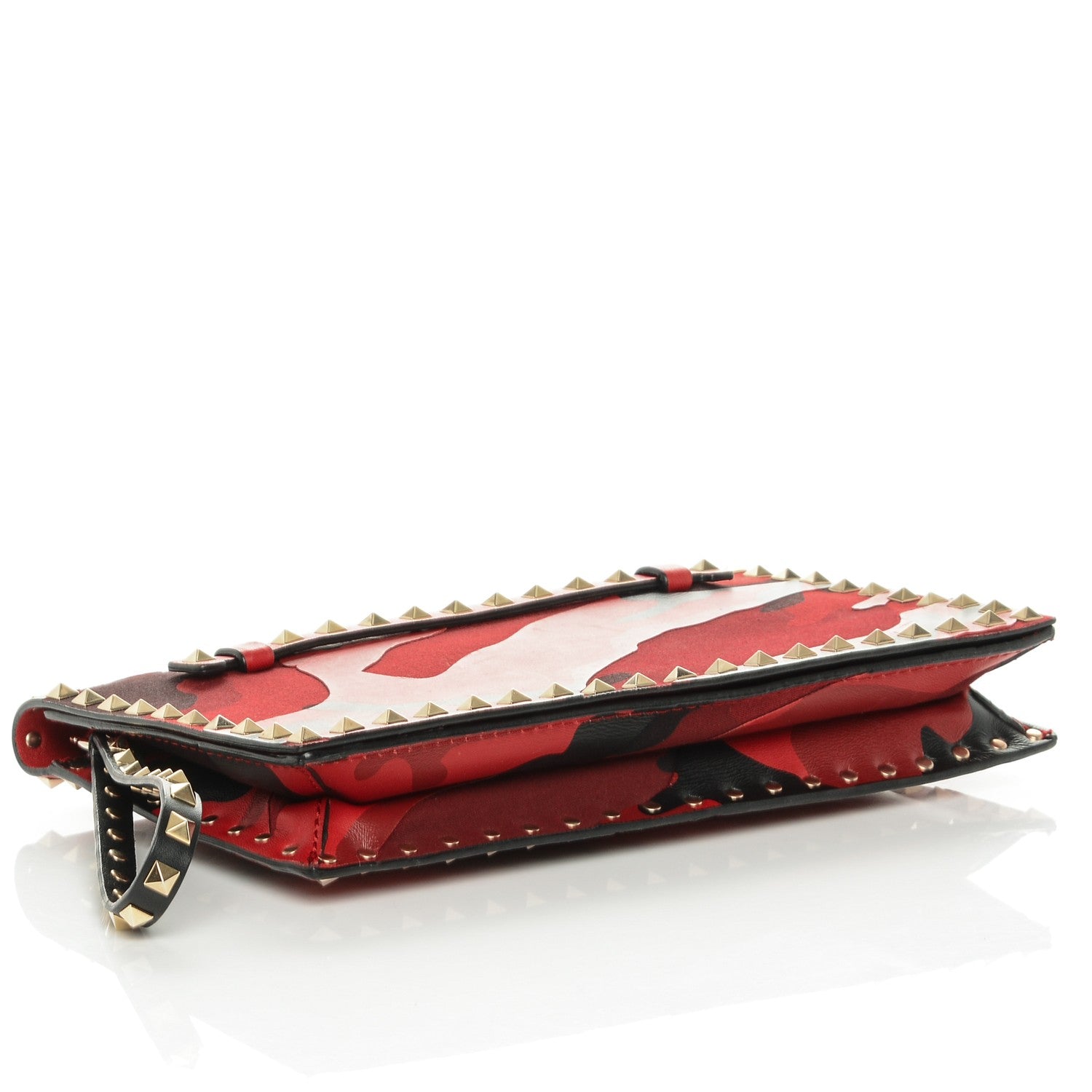 Valentino Garavani Nappa Canvas Camouflage Rockstud Wristlet Clutch Red Black 4 of 6