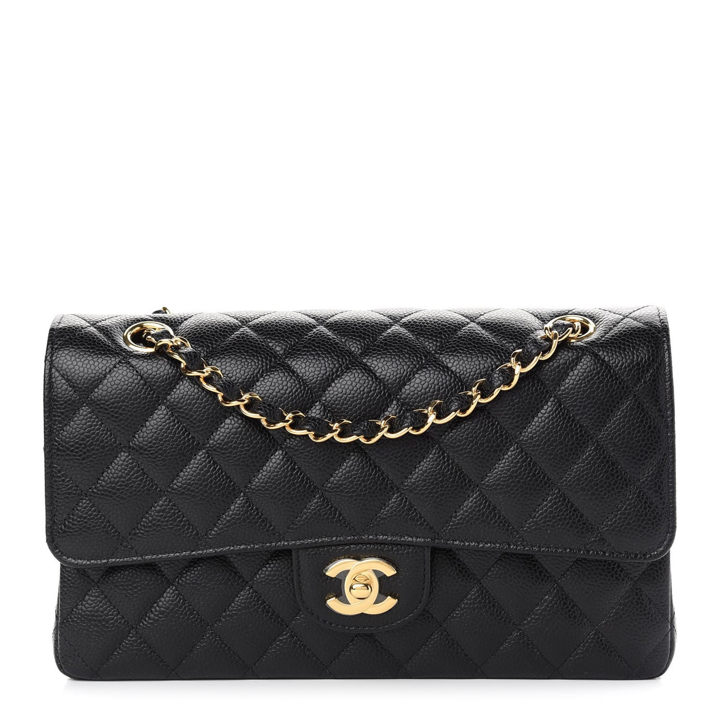 Caviar Quilted Medium Double Flap Black