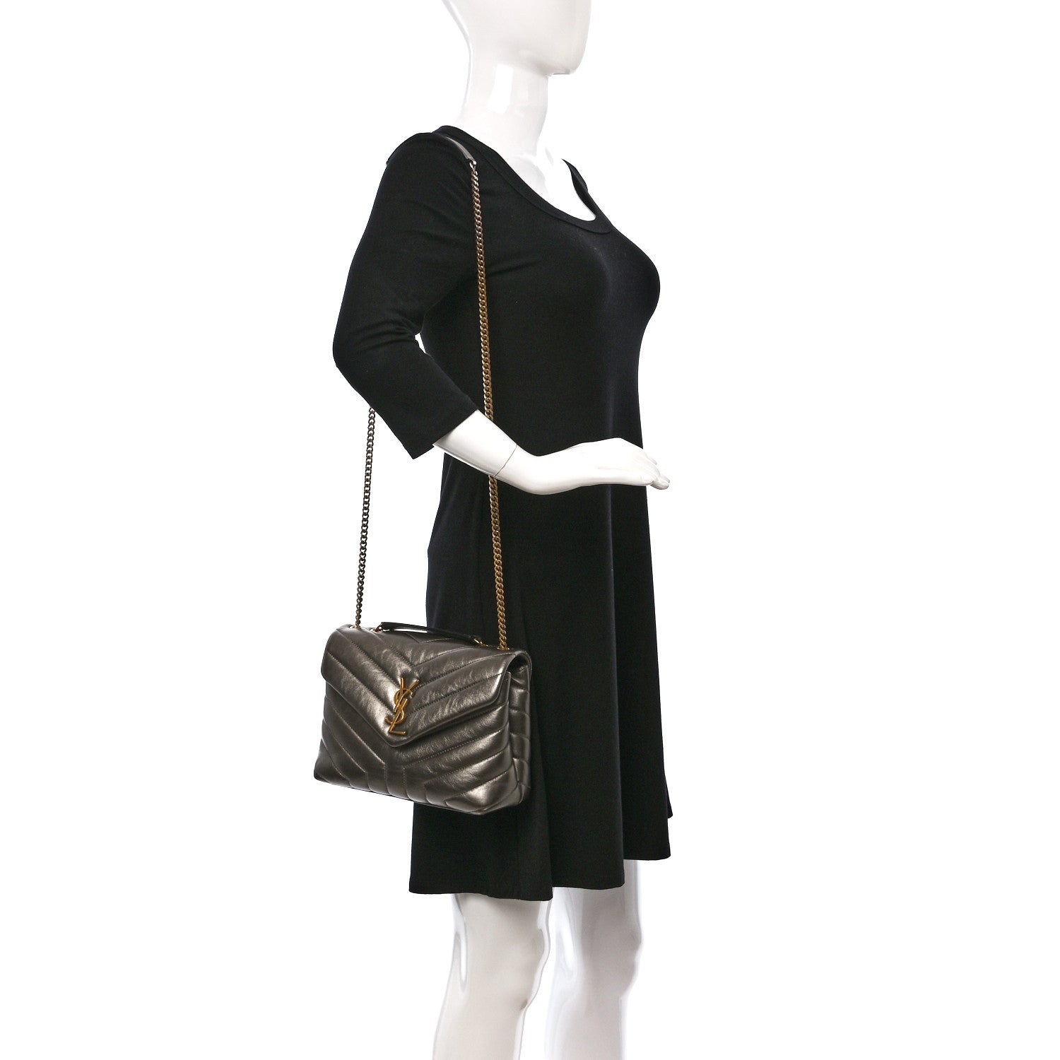 Saint Laurent Metallic Calfskin Y Quilted Monogram Small Loulou Chain Satchel Brown Metallic 2 of 11