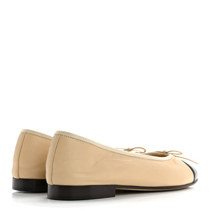 Chanel Lambskin Cap Toe CC Ballerina Flats 37 Beige Black 5 of 9