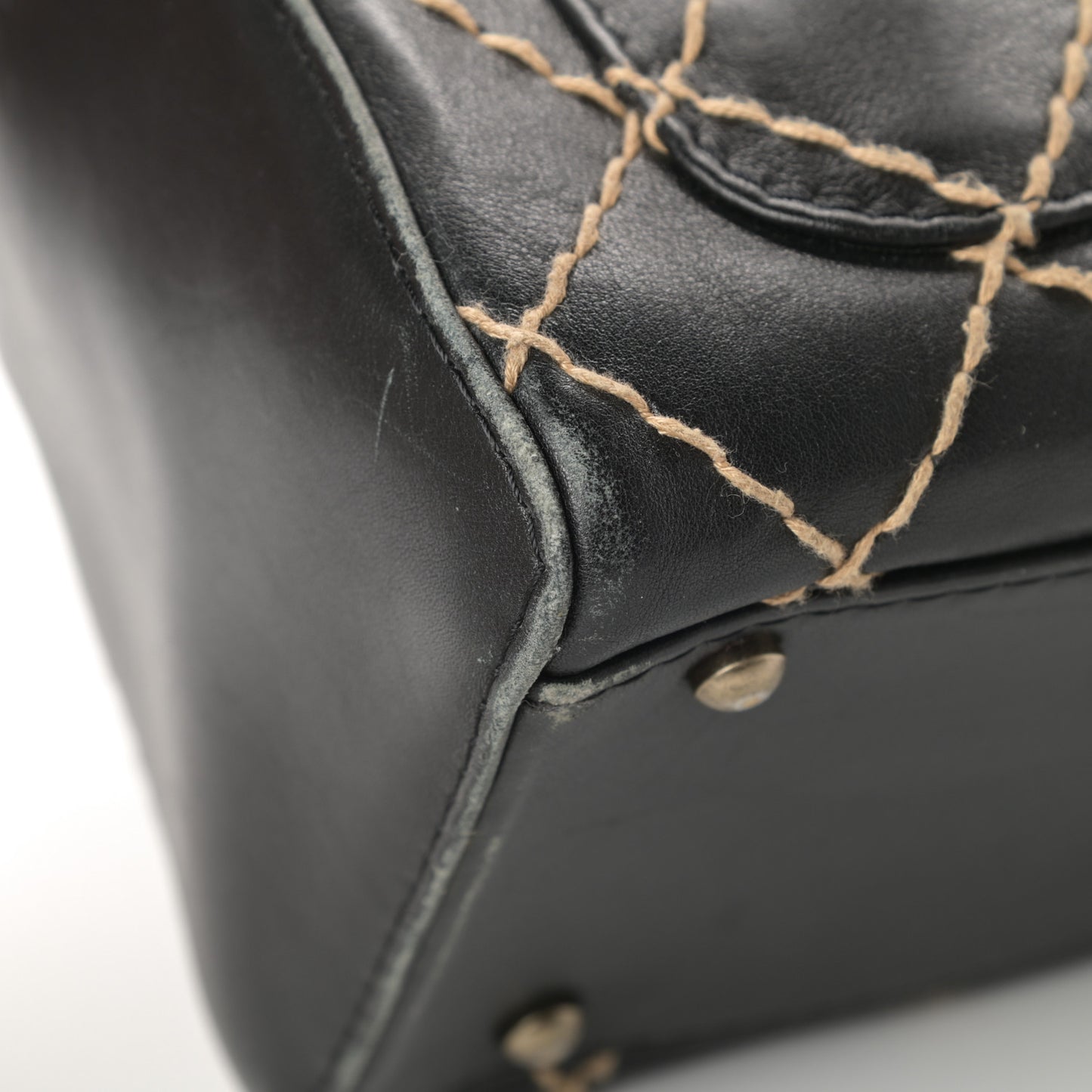 Calfskin Contrast Stitch Surpique Bowler Black