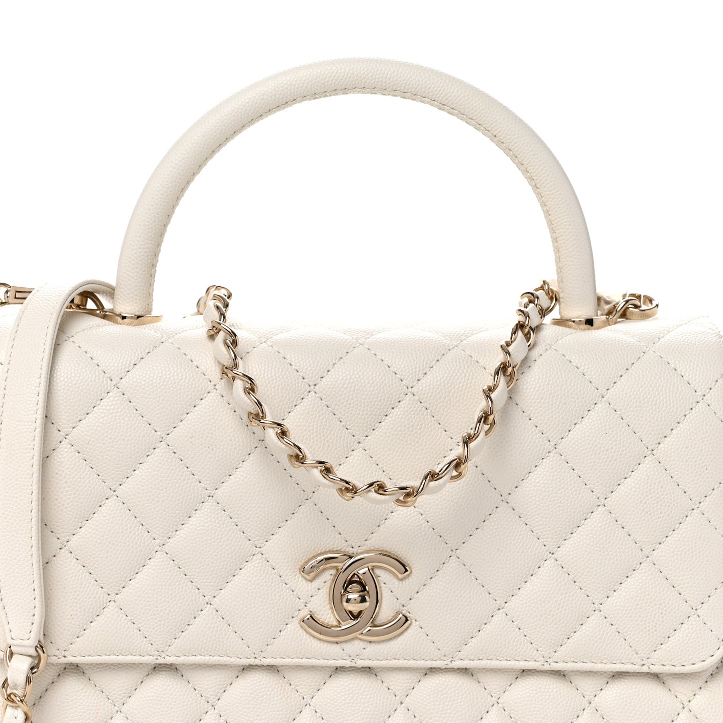 Caviar Quilted Small Coco Handle Flap White