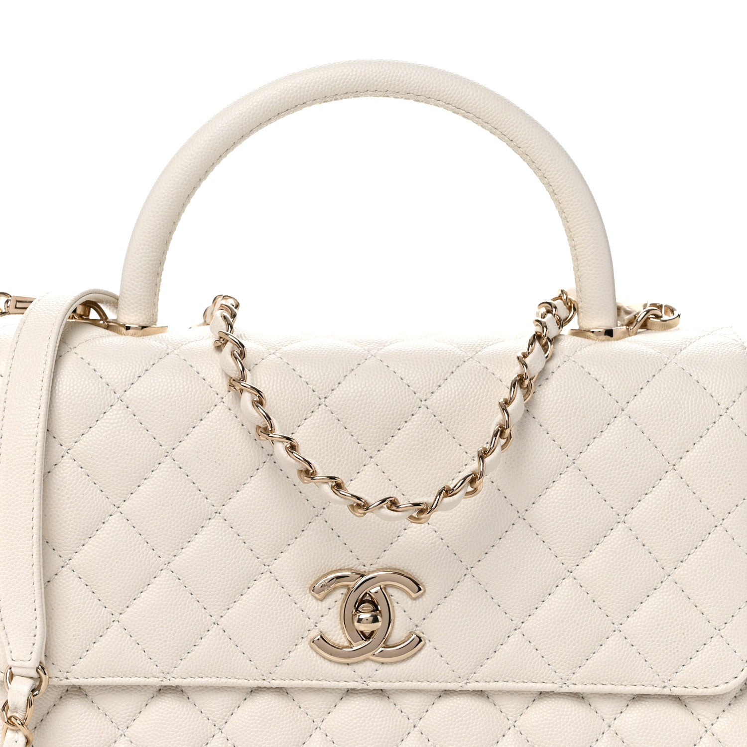Chanel Caviar Quilted Small Coco Handle Flap White 8 of 11